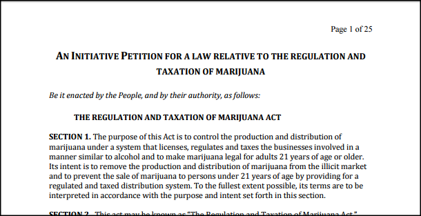 Actual law that established in 2016 that recreational marijuana or weed would be legal in Massachusetts.