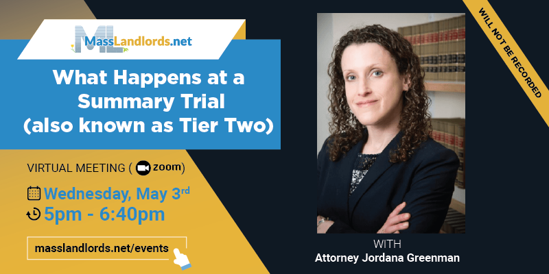 event marketing picture showing zoom details, date, and speaker or topic for housing court tier two trial virtual meeting 2023-05-03
1st wednesday