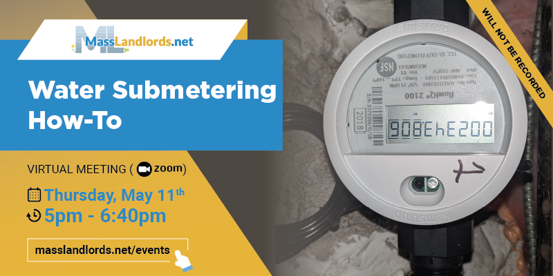 event marketing picture showing zoom details, date, and speaker or topic for water submetering how-to virtual meeting 2023-05-11
2nd thursday