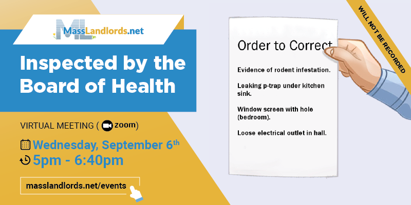 event marketing picture showing zoom details, date, and speaker or topic for inspected by the board of health virtual meeting 2023-09-06
1st wednesday