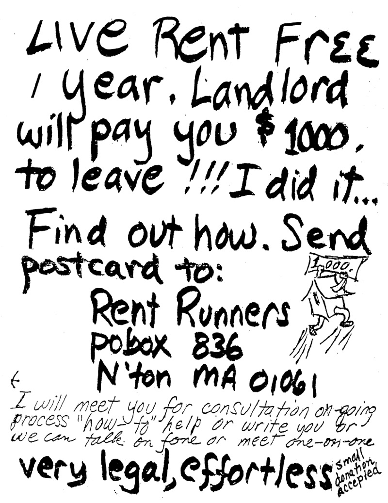 Poster from Northampton MA c. 1995 advertising instruction for performing the free rent trick