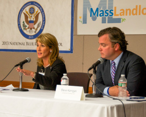 Karyn Polito and Steve Kerrigan, each seeking election as Lt. Governor, at the MassLandlords.net Small Business Candidates' Night 2014.