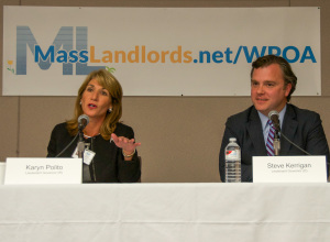 Karyn Polito and Steve Kerrigan, each seeking election as Lt. Governor, at the MassLandlords.net Small Business Candidates' Night 2014.