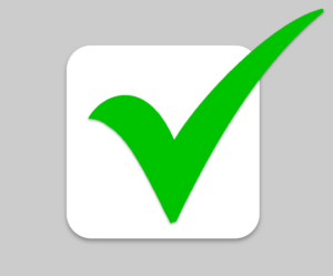 A cartoon image of a green checkmark in a white box, which is set against a gray background.