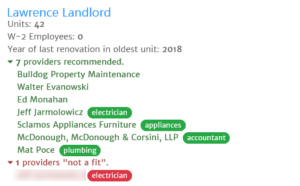 Member benefit: screenshot of the masslandlords service provider directory