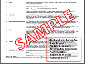 Sample of Massachusetts tenancy at will rental agreement