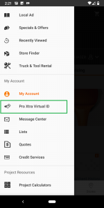 screenshot of the home depot app showing the barcode under pro xtra virtual id
