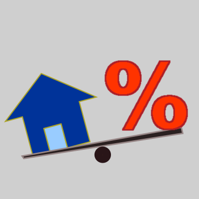 Image of a cartoon house being balanced on a scale opposite a percentage symbol, implying that the house is being measured to determine the cost of insurance.