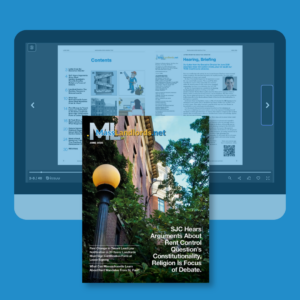 A composite image shows a flip-book view of the June 2026 issue of the MassLandlords newsletter in a computer monitor screen. An inset of the cover is superimposed over a portion of the image.]