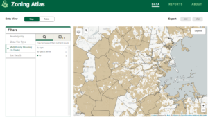 Screenshot of the MAPC zoning atlas showing huge swaths of what people think of as dense parts of the state that do not allow 2+ units on a lot. More than half of Boston is now effectively single family.