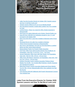 A screen shot shows a recent edition of our mobile format newsletter, with a portion of the cover visible at the top and a long list of articles below.