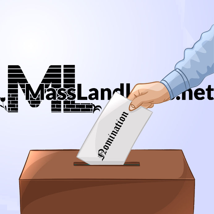 Picture of a nominate being placed into a MassLandlords ballot box.