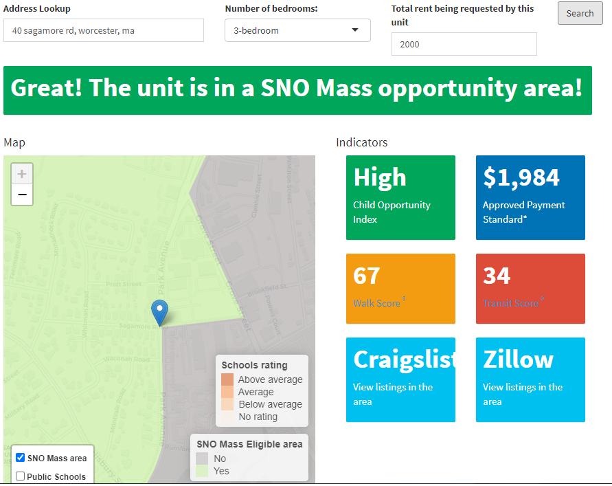 screenshot of the seeking neighborhood opportunity sno mass locator tool