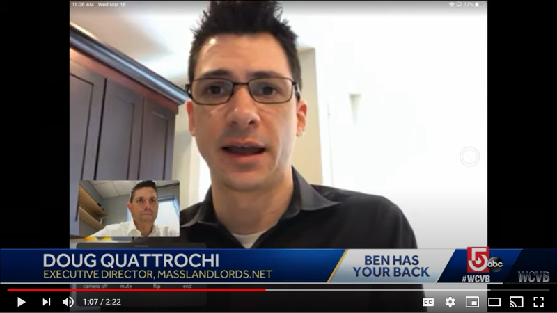 MassLandlords Executive Director Doug Quattrochi, screenshot from WCVB Ben has Your Back, March 31, 2020.