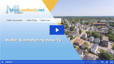 Screenshot of play button over video titled "water submetering how-to". Professionally designed graphics and a drone shot of Worcester serve as the video title screen.