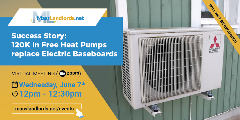 event marketing picture showing zoom details, date, and speaker or topic for heat pumps to replace electric baseboard virtual meeting 2023-06-07
2nd wednesday