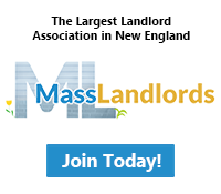 Sidebar image featuring call to action text “The Largest Landlord Association in New England”, MassLandlords logo in blue and gold, and a “Join Today” button.