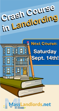 Sidebar clickable link “Crash Course in Landlording” image featuring a stack of text books, triple decker and pencil.