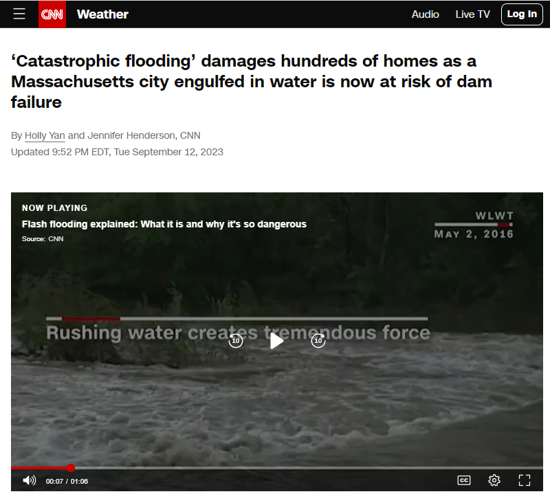 Video of CNN weather showing flash floods kill more people than tornados, hurricanes or lightning.