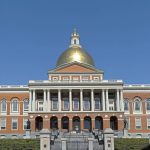 The Massachusetts State House on Beacon Hill is fenced off to the public.