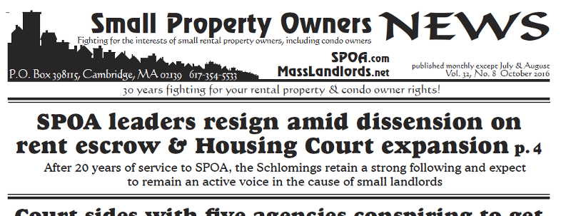 "SPOA Leaders Resign" shocked landlords state-wide in October 2016.